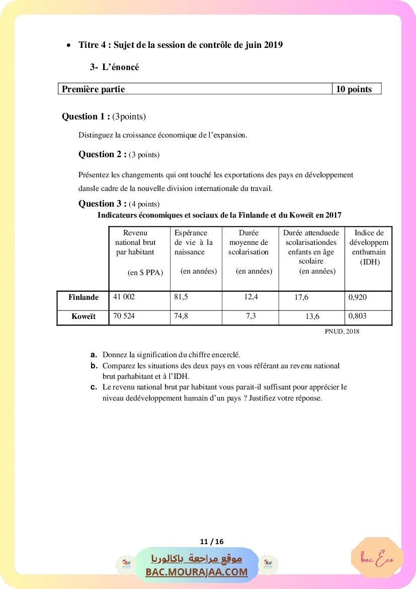 Sujet controle eco Bac 2022 – Section eco